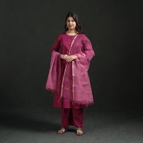 Plain Slub Cotton Hand Embroidered Suit Set with Dupatta for women 14