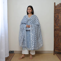 Bengal Jamdani Silk Cotton Kurta with Dupatta Set 02