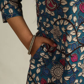 Blue - Printed Cotton A-Line Kalamkari Kurta 11