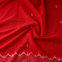 Red - Pure Handloom Cotton Bengal Jamdani Fabric 17