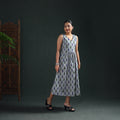 Pochampally Ikat Cotton Sleeveless Flared Long Dress for Women 19