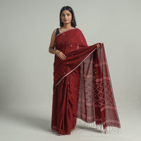 Maroon - Handloom Cotton Phulia Jamdani Saree with Tassels 21