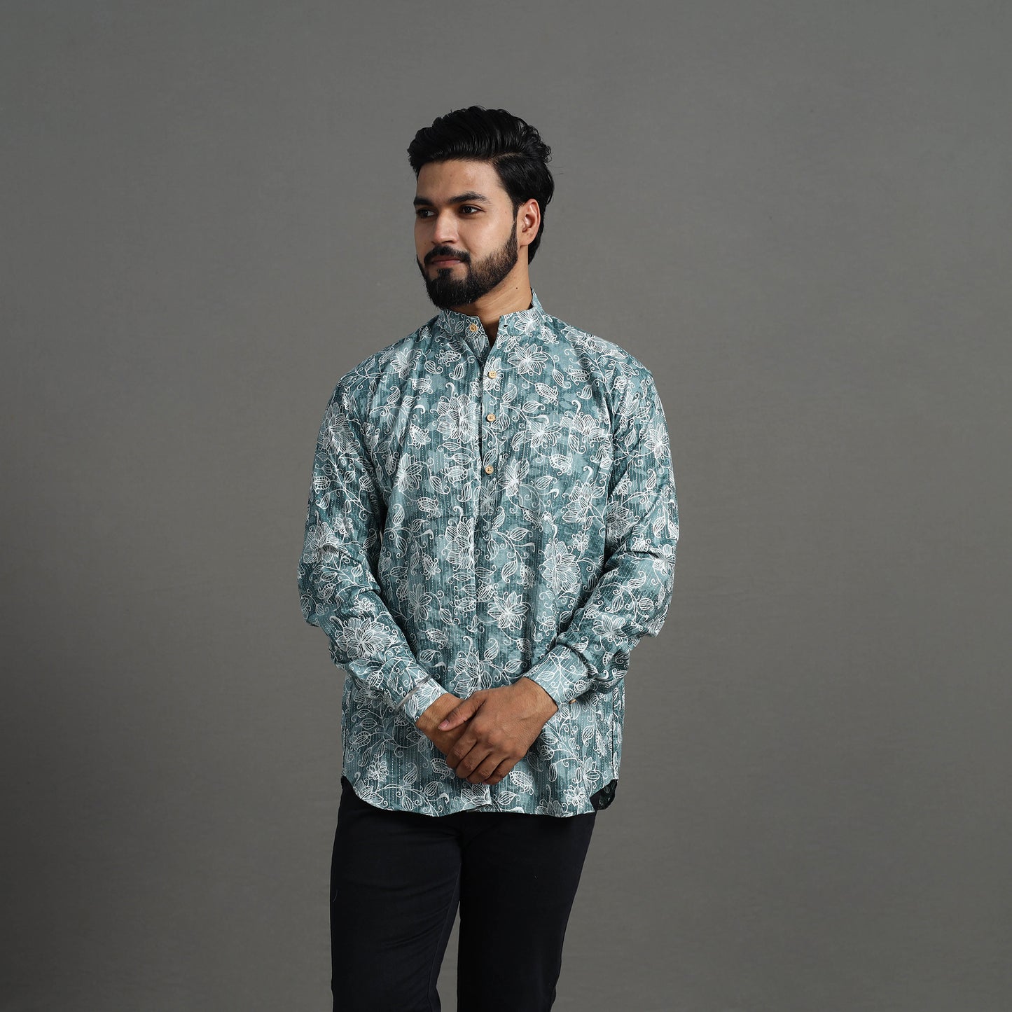 Kantha Stitch Cotton Short Sanganeri Kurta for Men 09