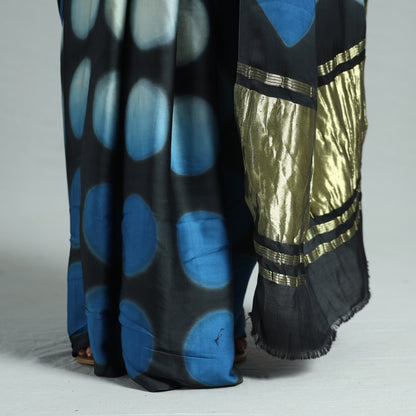 Black - Shibori Clamp Dyed Modal Silk Saree with Zari Border 07