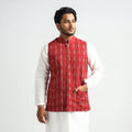 Red - Pochampally Ikat Cotton Men Nehru Jacket
