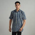 Blue - Indigo Block Printed Cotton Men Half Sleeve Shirt 07