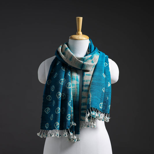 Blue - Kutch Handwoven Clamp Dyed Shibori Silk x Woolen Stole 38