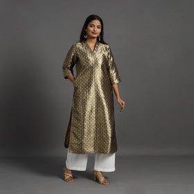Grey Cutwork Tissue Zari Jaal Banarasi Silk Kurta for Women