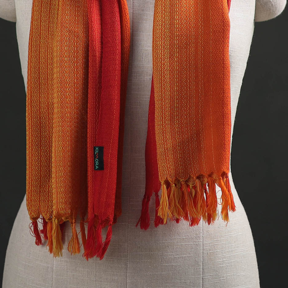 Orange - Double Shade Kumaun Handwoven Pure Merino Wool Stole 149