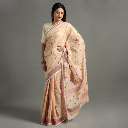 Beige - Traditional Venkatagiri Handloom Cotton Checks Saree with Thread & Zari Buti 26