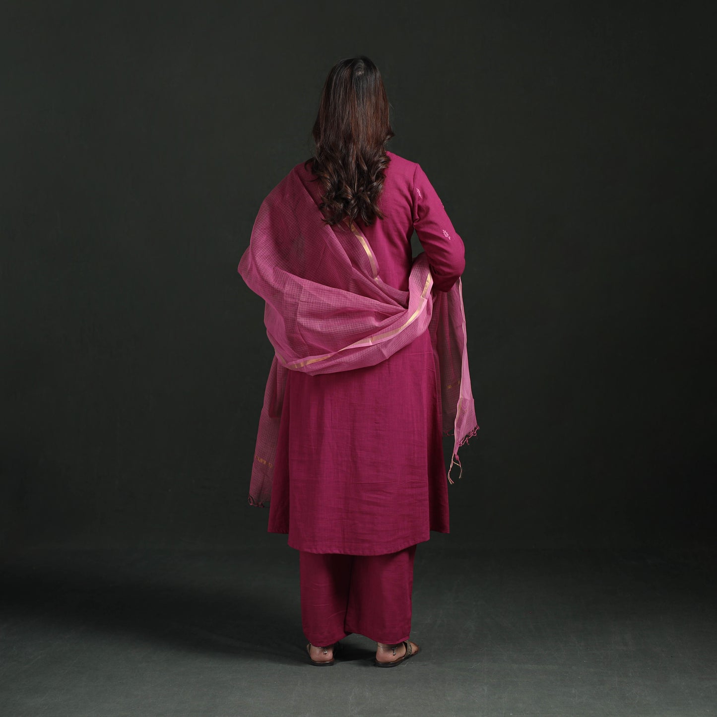 Plain Slub Cotton Hand Embroidered Suit Set with Dupatta for women 14