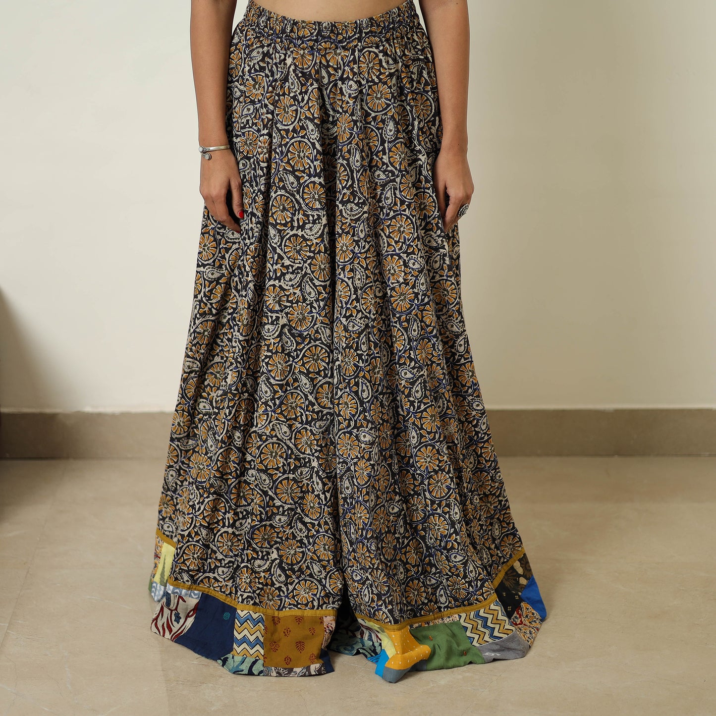 Multicolor - Hand Block Printed Cotton Long Bagru Skirt 03