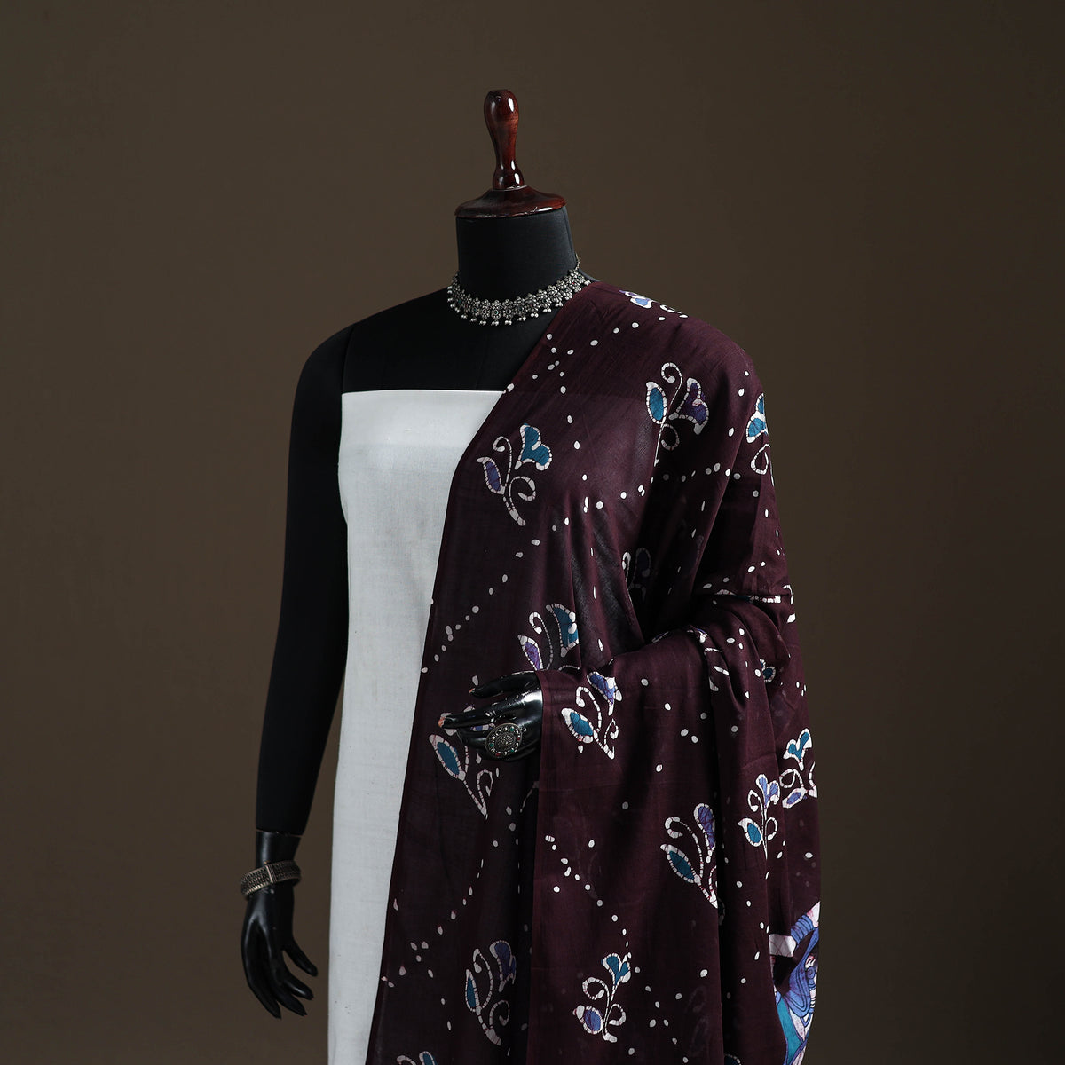 Brown - hand batik print cotton dupatta 28 - handcrafted