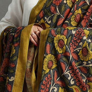 Mangalagiri Cotton Handpainted Pen Work Kalamkari Dupatta 10