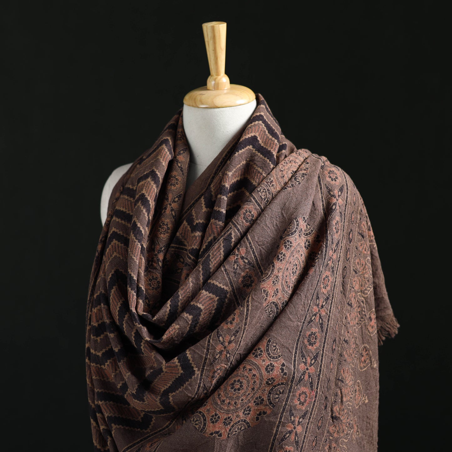 Ajrakh Hand Block Print Natural Dyed Handwoven Acrylic Wool Shawl 28