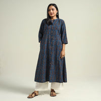 Blue with Butta - Ajrakh Hand Block Printed Cotton A-Line Kurta