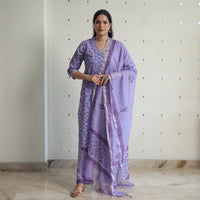 Purple - Sanganeri Block Print Cotton Kurta Suit Set 06