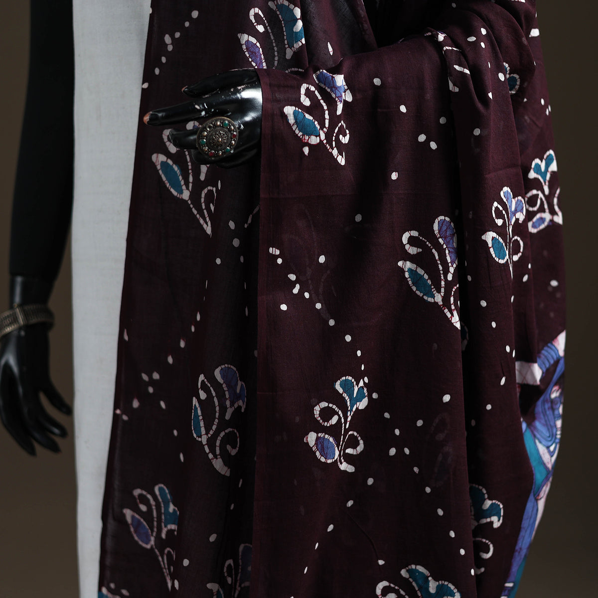Brown - hand batik print cotton dupatta 28 - handcrafted