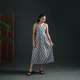 Pochampally Ikat Cotton Sleeveless Flared Long Dress for Women 19