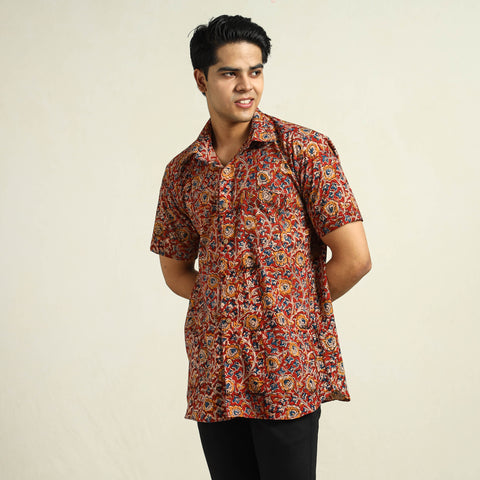Buy Kalamkari Block Printed Cotton Men Half Sleeve Shirt 04 Online at iTokri.com