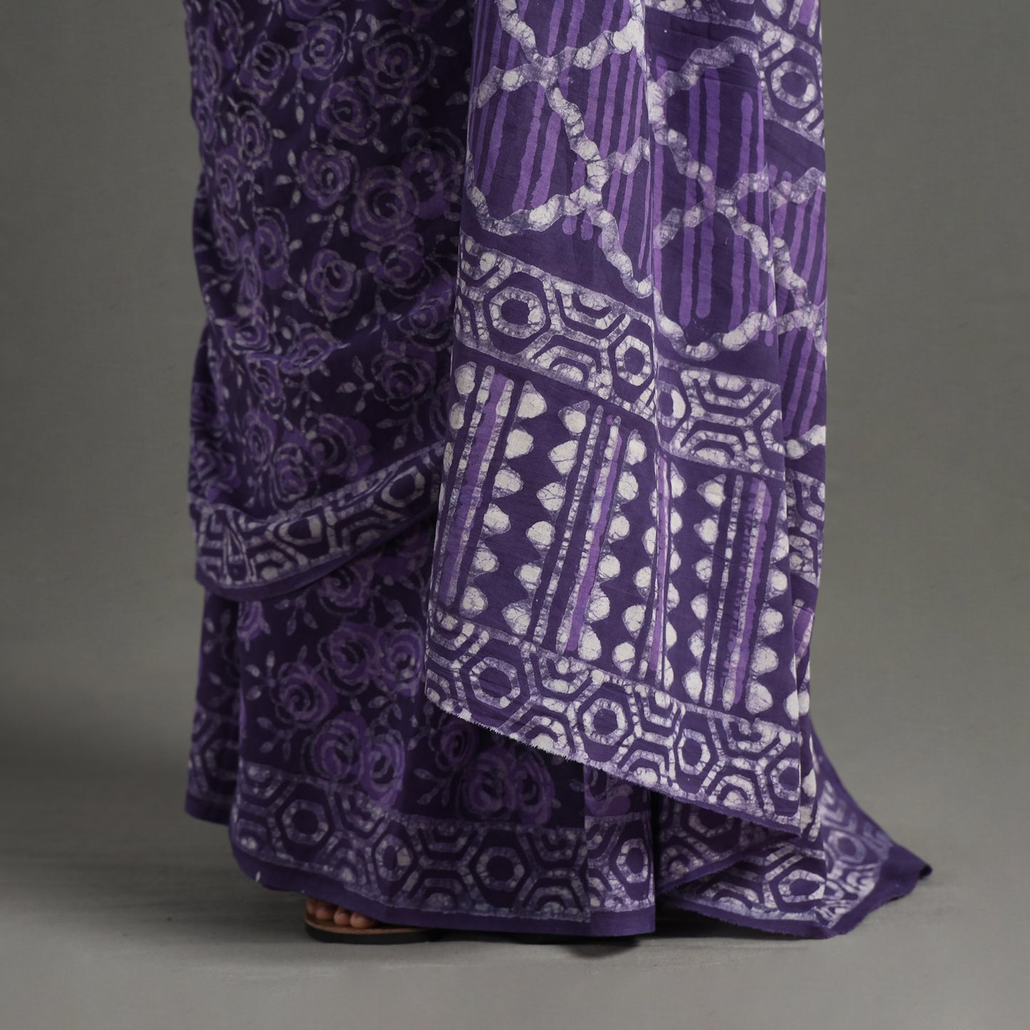 Purple - Bagru Hand Block Printed Mul Cotton Natural Dyed Saree 22