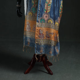 Blue - Mata Ni Pachedi Handpainted Natural Dyed Chanderi Silk Handloom Dupatta 22