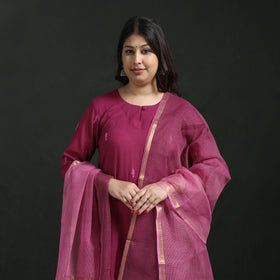 Plain Slub Cotton Hand Embroidered Suit Set with Dupatta for women 14