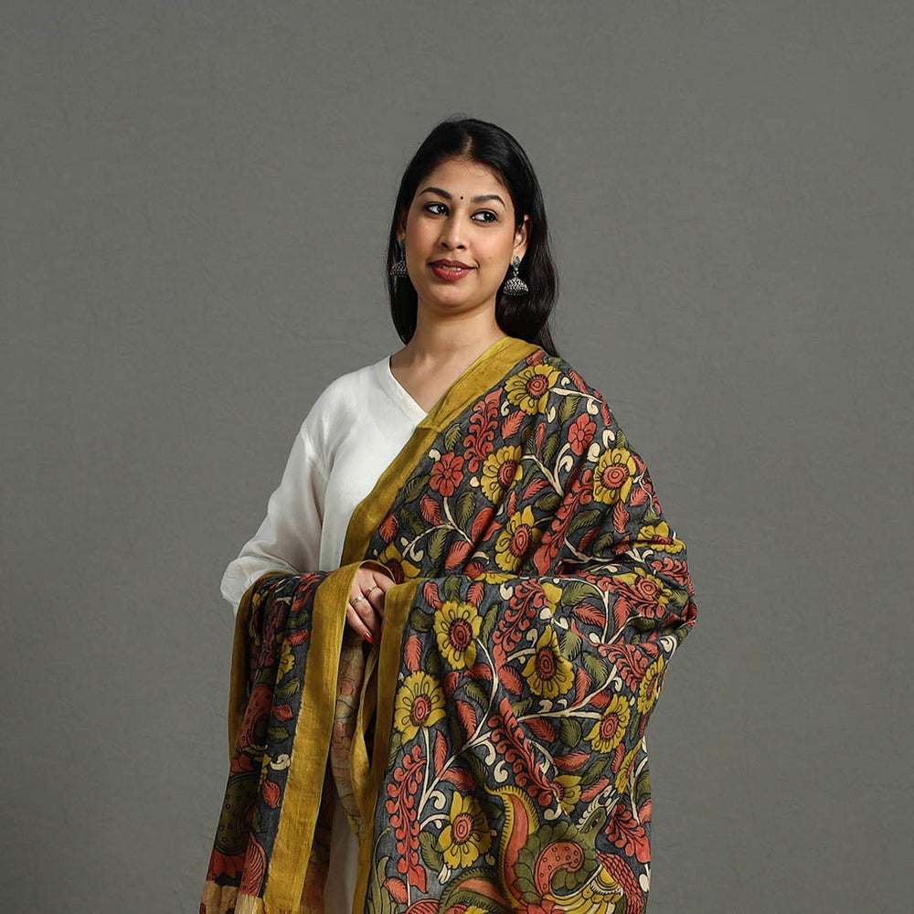 Mangalagiri Cotton Handpainted Pen Work Kalamkari Dupatta 10