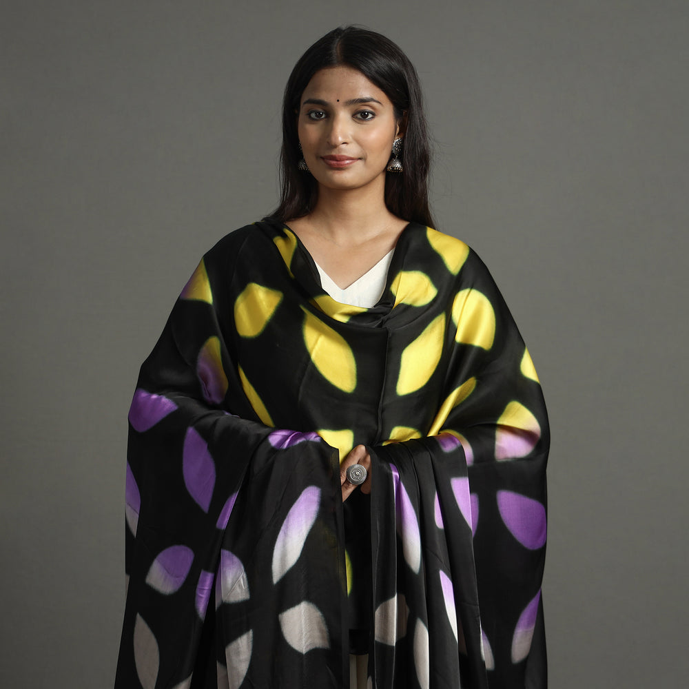 Multicolor - Shibori Clamp Dyed Modal Silk Dupatta with Zari Border 18