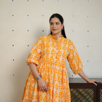 Orange - Pure Cotton Tiered Batik Print Dress 07