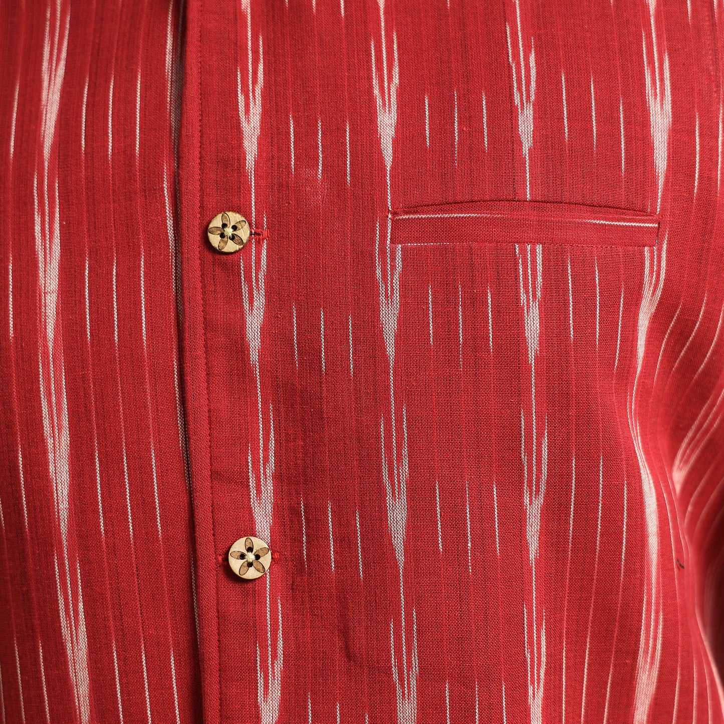 Red - Pochampally Ikat Cotton Men Nehru Jacket