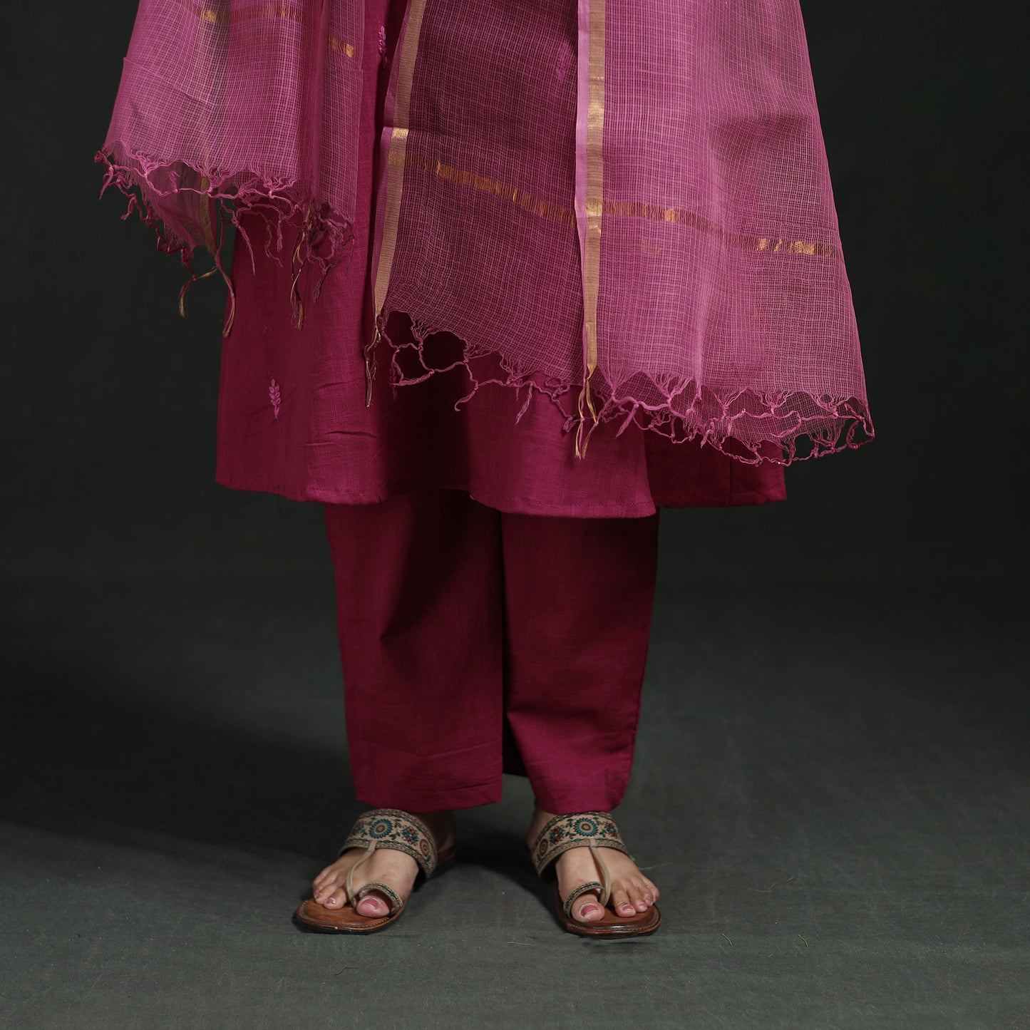 Plain Slub Cotton Hand Embroidered Suit Set with Dupatta for women 14