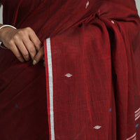 Maroon - Handloom Cotton Phulia Jamdani Saree with Tassels 21