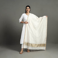 White - Handloom Silk Cotton Zari Work Maheshwari Dupatta 04