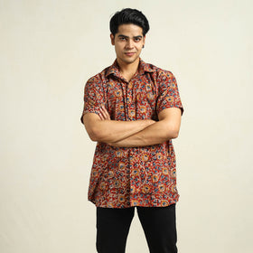 Buy Kalamkari Block Printed Cotton Men Half Sleeve Shirt 04 Online at iTokri.com