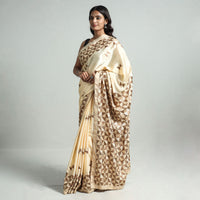 Yellow - Phulkari Heavy Embroidery Chinnon Saree 25