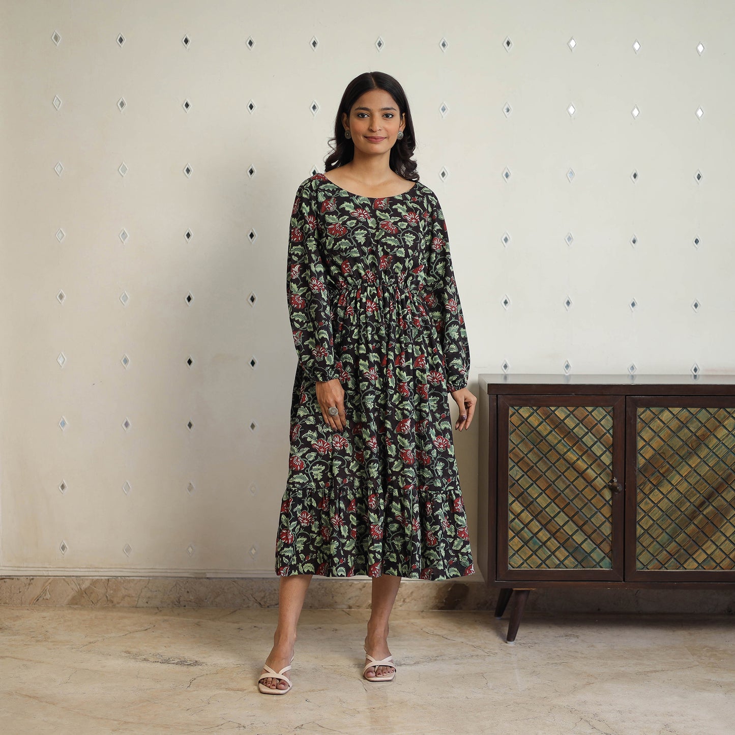 Multicolor - Block Printed Cotton Fit & Flare Jahota Dress 01