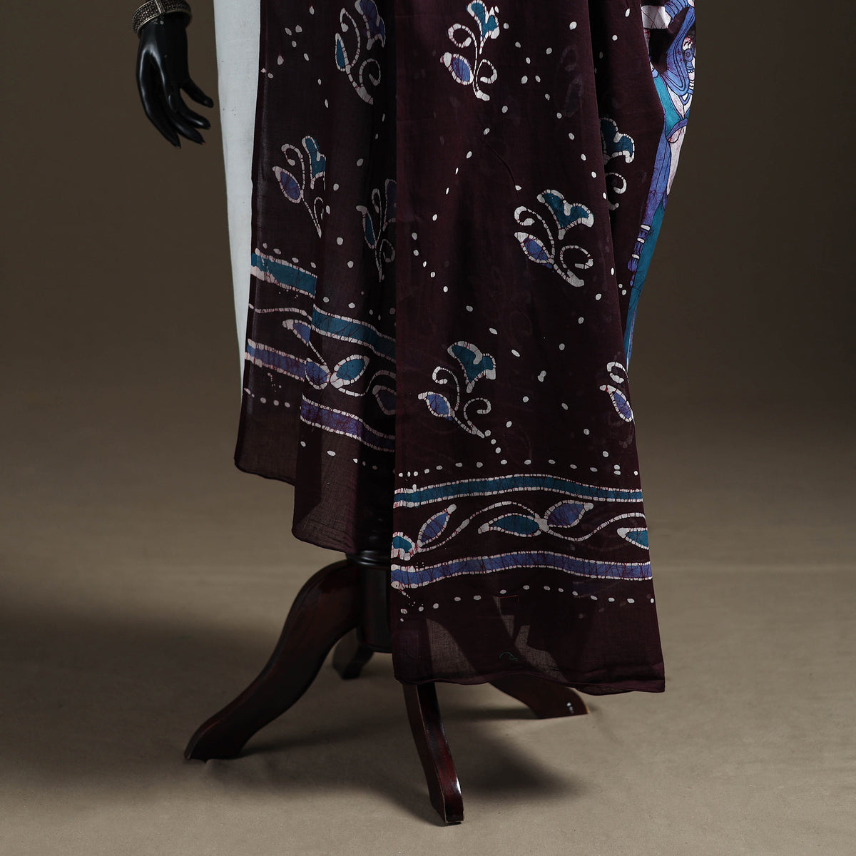 Brown - hand batik print cotton dupatta 28 - handcrafted