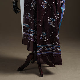 Brown - hand batik print cotton dupatta 28 - handcrafted