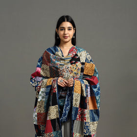 Multicolor - indigo cotton reversible patchwork dupatta 10