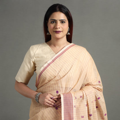 Beige - Traditional Venkatagiri Handloom Cotton Checks Saree with Thread & Zari Buti 26