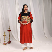 Eshika Slub Silk Straight Plain Kurta with Patchwork