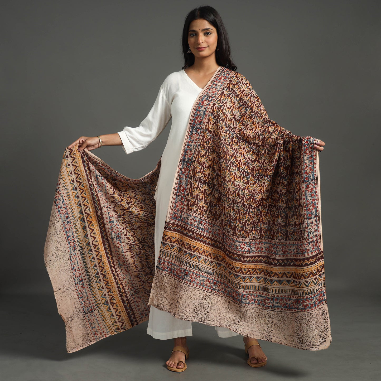 Multicolor - Kalamkari Block printed Cotton Dupatta 17