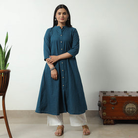 Blue - Jacquard Cotton A-Line Kurta 13