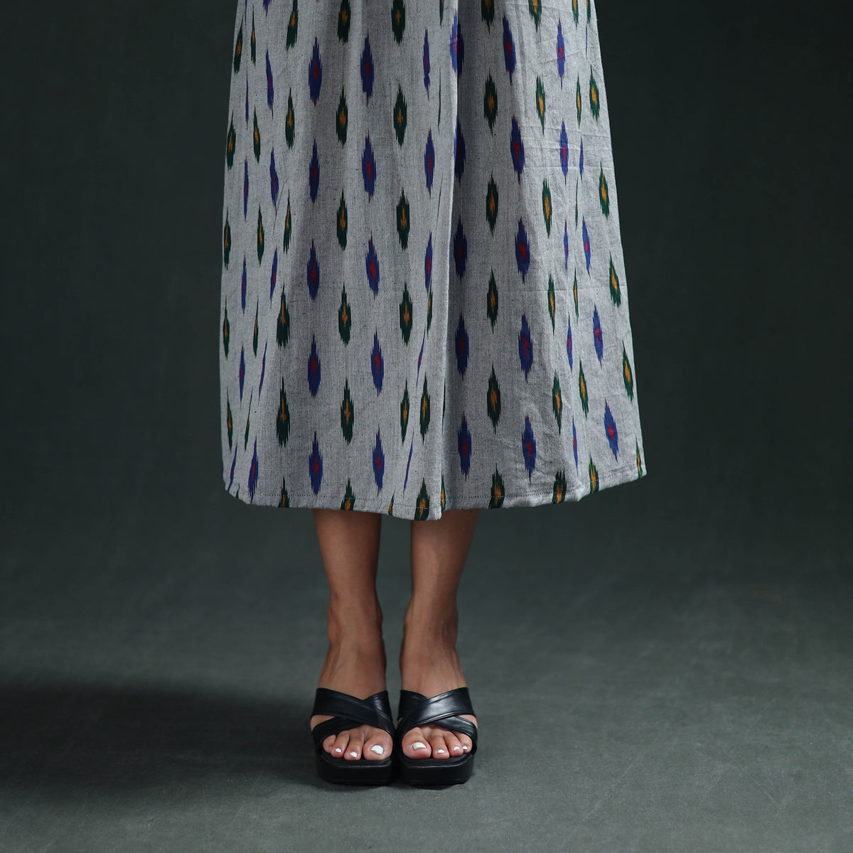 Pochampally Ikat Cotton Sleeveless Flared Long Dress for Women 19