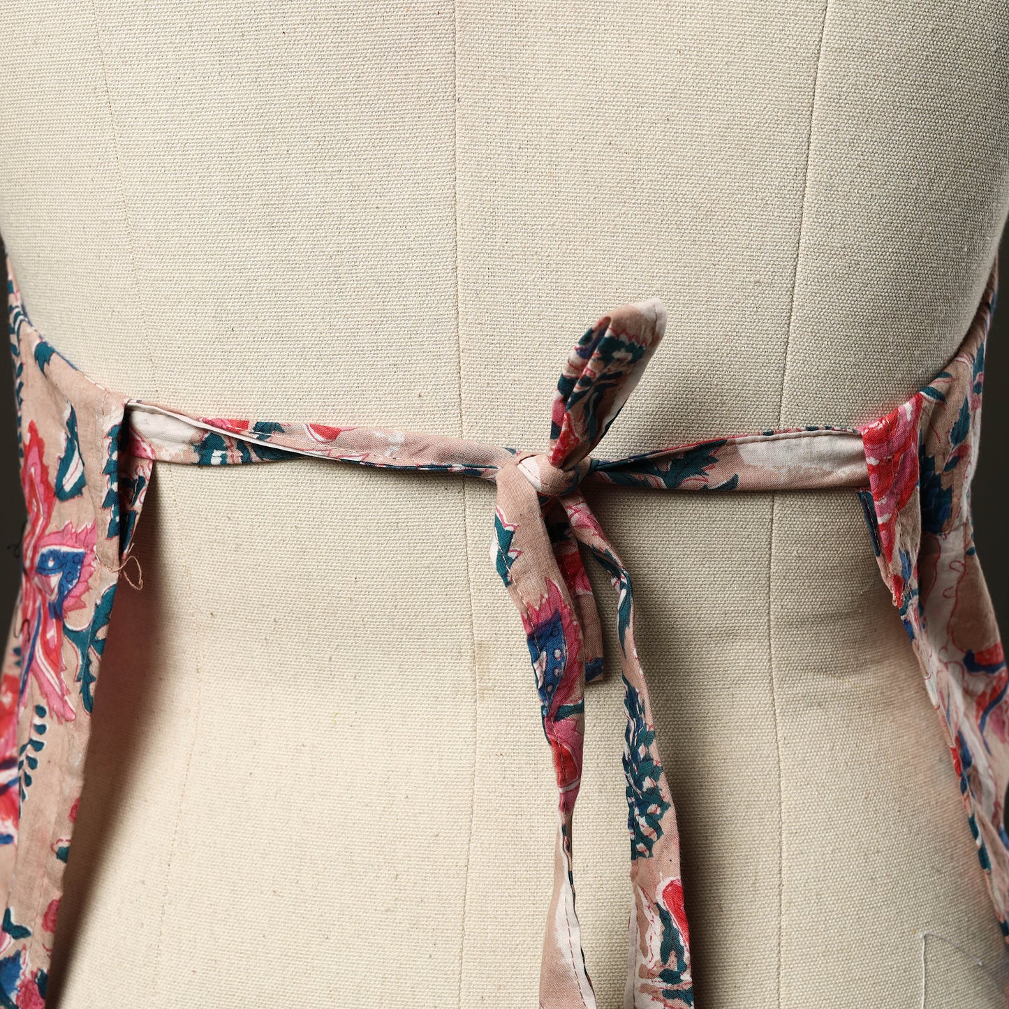 Pink Sanganeri Block Print Cotton Apron with Pocket