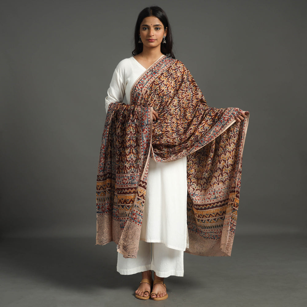 Multicolor - Kalamkari Block printed Cotton Dupatta 17