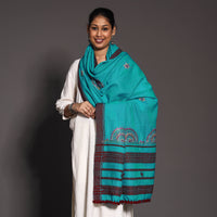 Blue - Kutch Boota Mirror Hand Embroidery Woolen Shawl