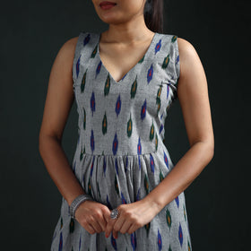 Pochampally Ikat Cotton Sleeveless Flared Long Dress for Women 19