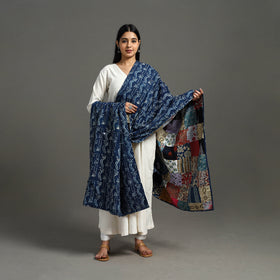 Multicolor - indigo cotton reversible patchwork dupatta 10
